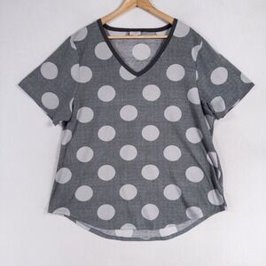 Lularoe Top T Shirt Womens XL Gray Large Polka Dot V Neck Short Sleeve Casual